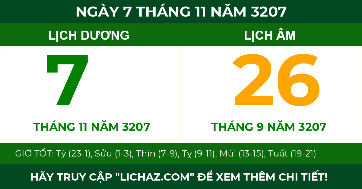 lịch âm ngày 7 tháng 11 năm 3207