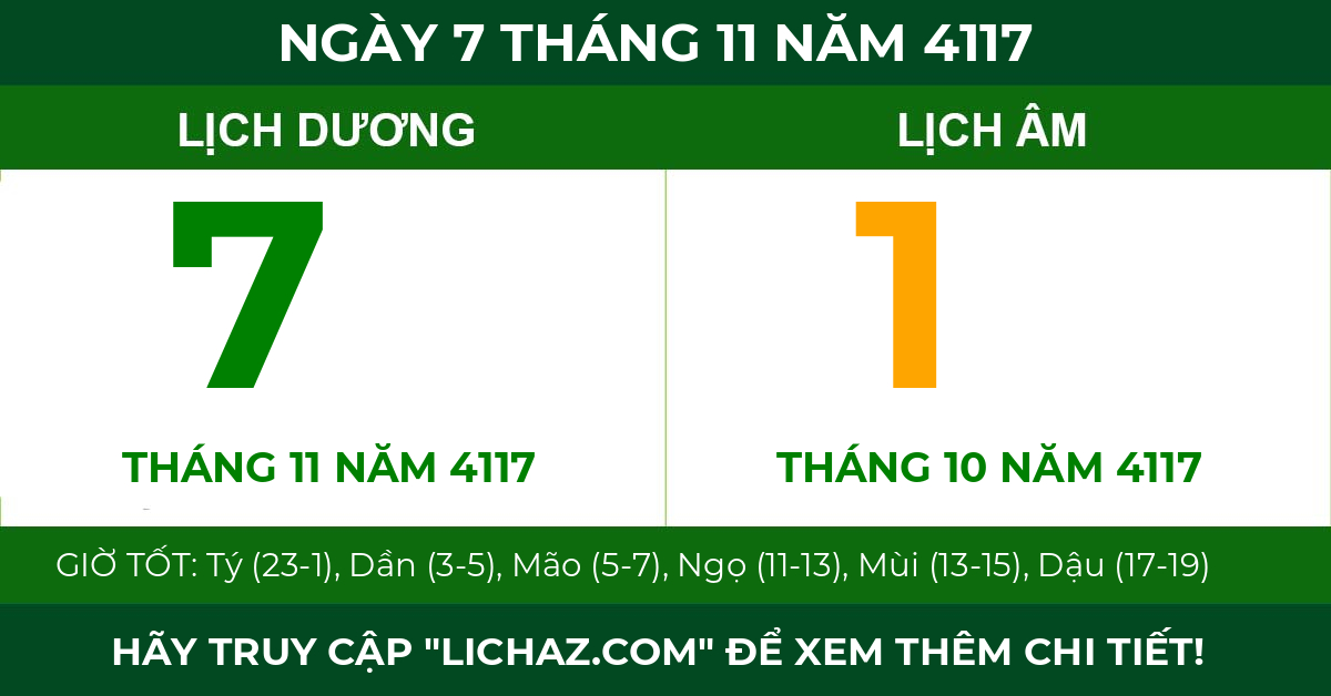 lịch âm ngày 7 tháng 11 năm 4117