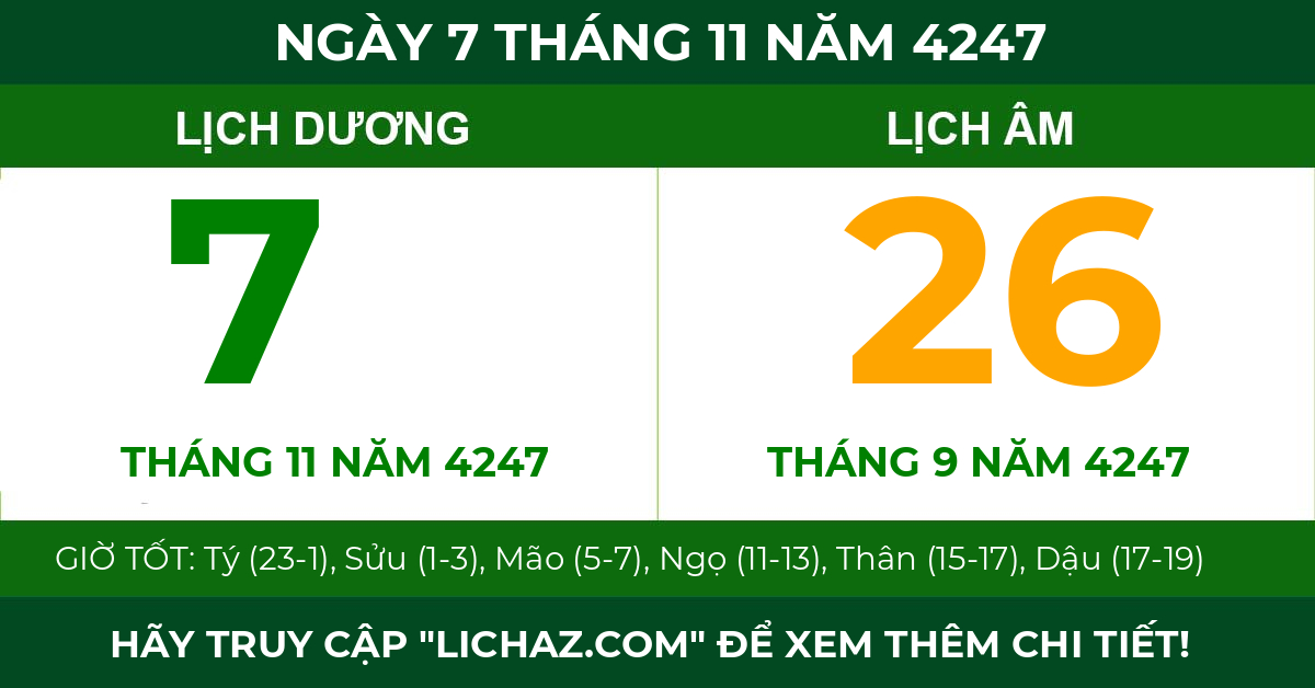 lịch âm ngày 7 tháng 11 năm 4247