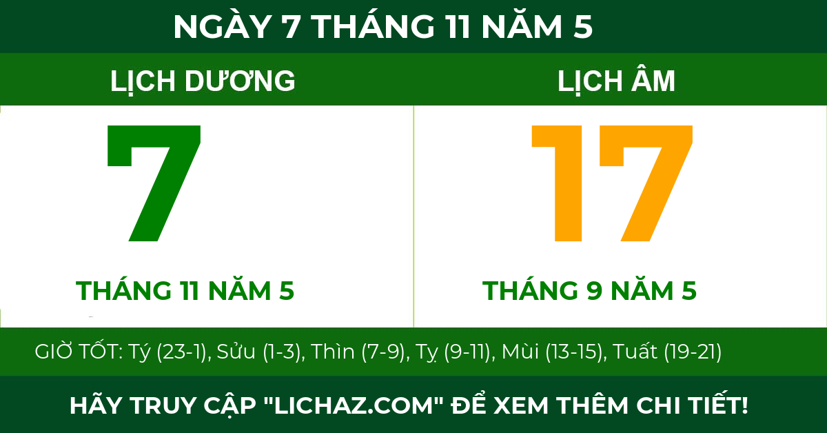 lịch âm ngày 7 tháng 11 năm 5