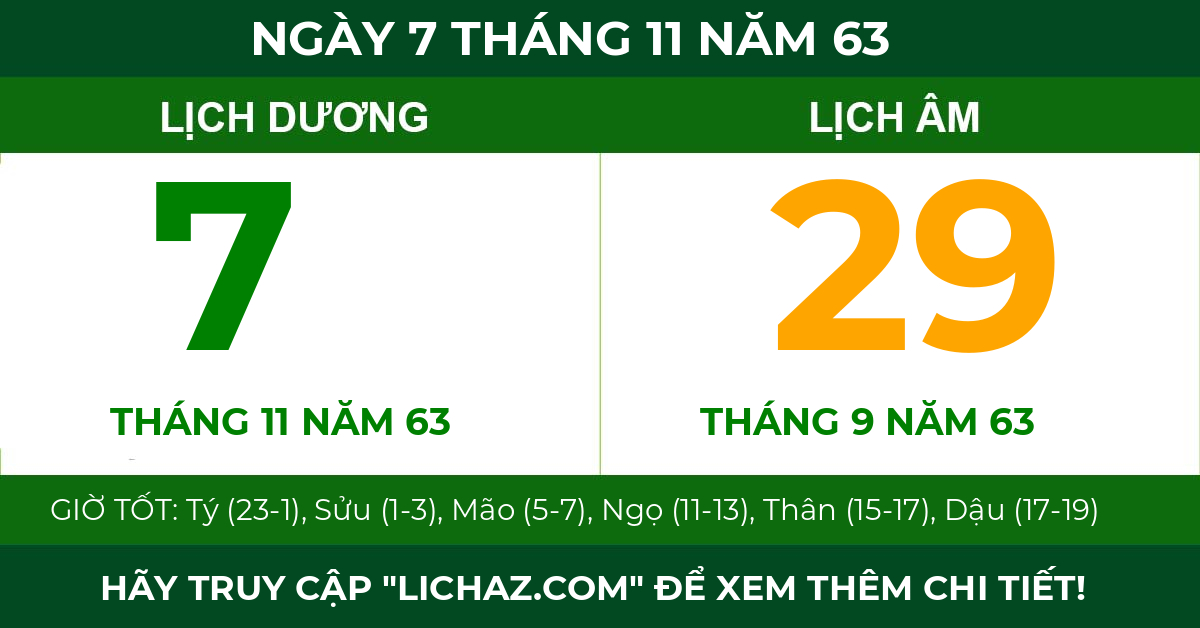 lịch âm ngày 7 tháng 11 năm 63