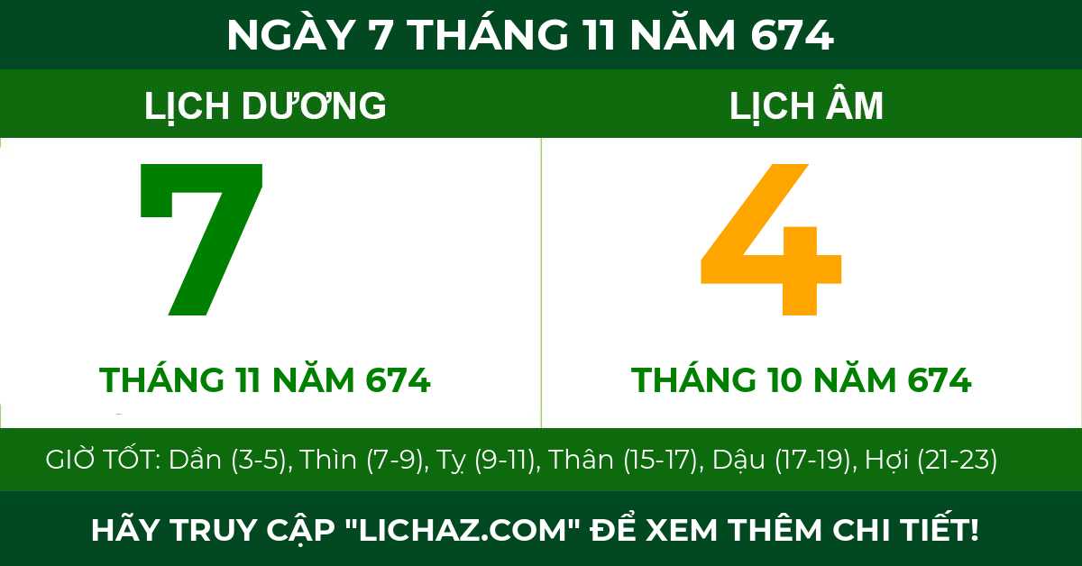 lịch âm ngày 7 tháng 11 năm 674