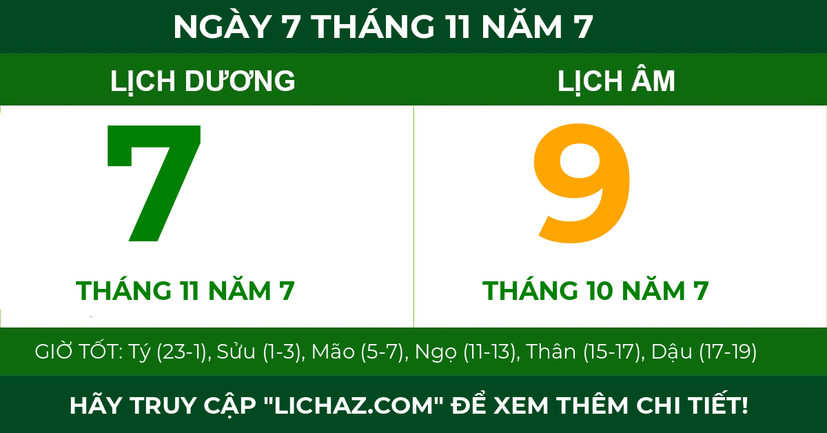 lịch âm ngày 7 tháng 11 năm 7