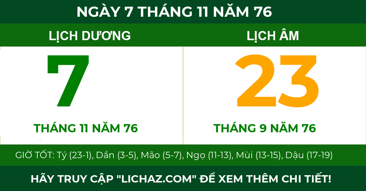 lịch âm ngày 7 tháng 11 năm 76
