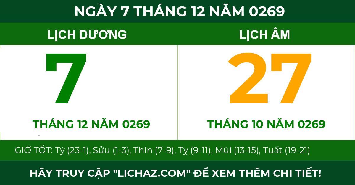 lịch âm ngày 7 tháng 12 năm 0269