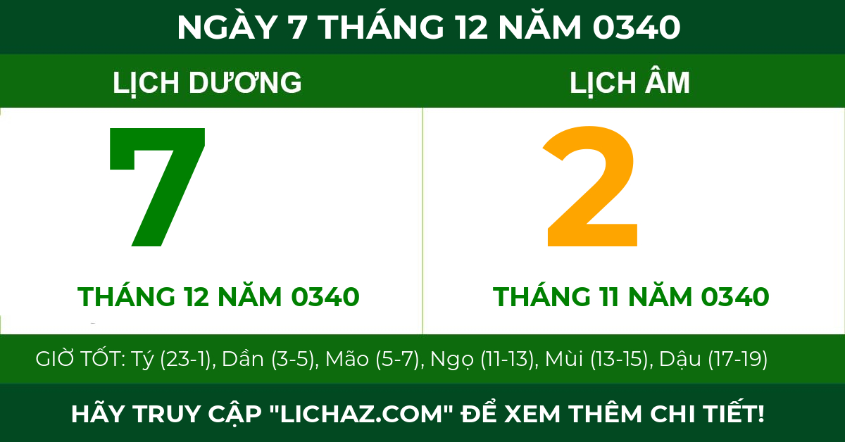 lịch âm ngày 7 tháng 12 năm 0340