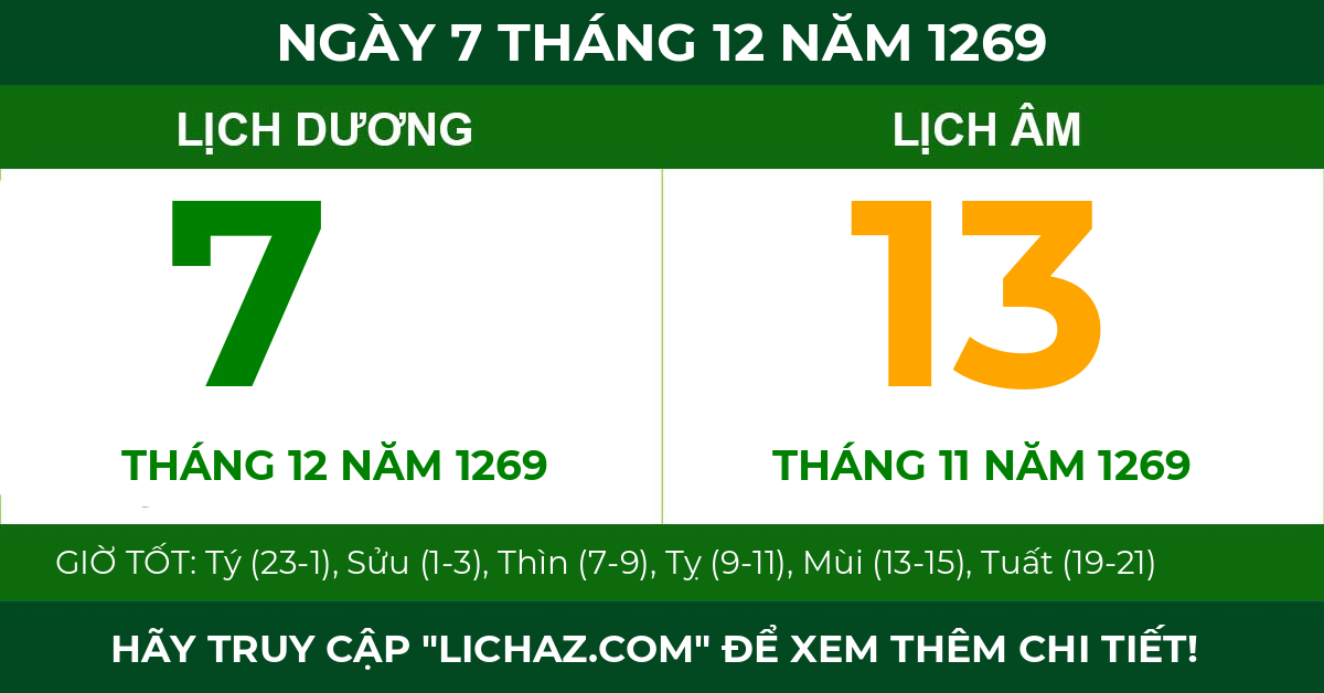 lịch âm ngày 7 tháng 12 năm 1269