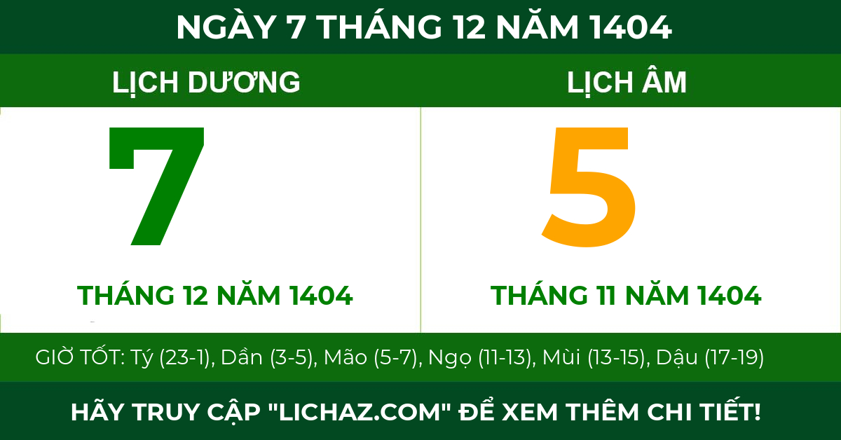 lịch âm ngày 7 tháng 12 năm 1404
