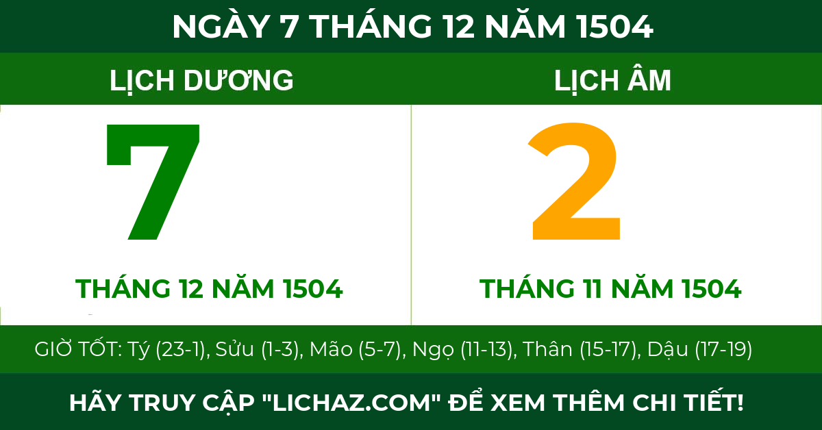 lịch âm ngày 7 tháng 12 năm 1504