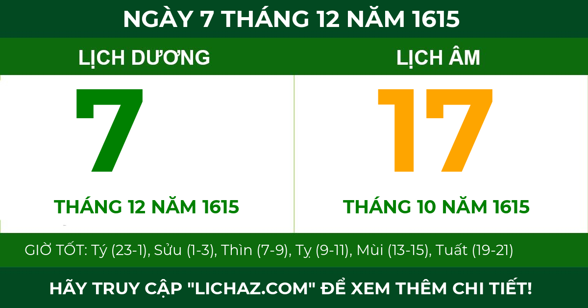 lịch âm ngày 7 tháng 12 năm 1615