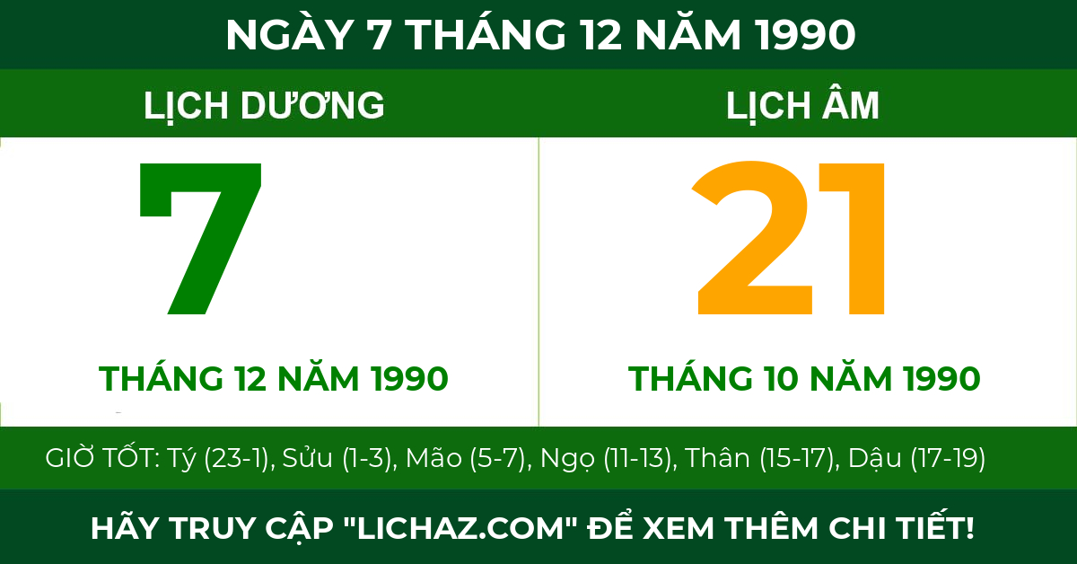 lịch âm ngày 7 tháng 12 năm 1990