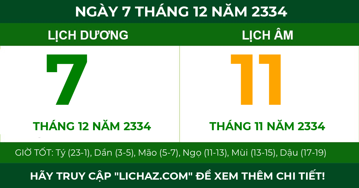 lịch âm ngày 7 tháng 12 năm 2334