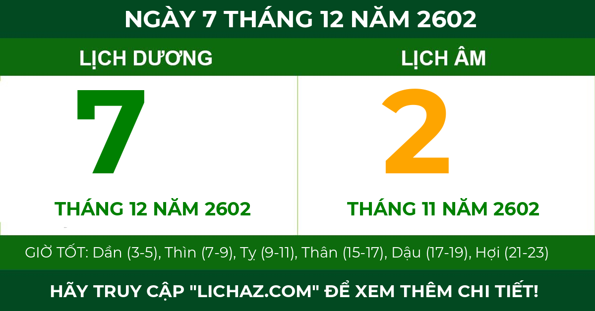 lịch âm ngày 7 tháng 12 năm 2602
