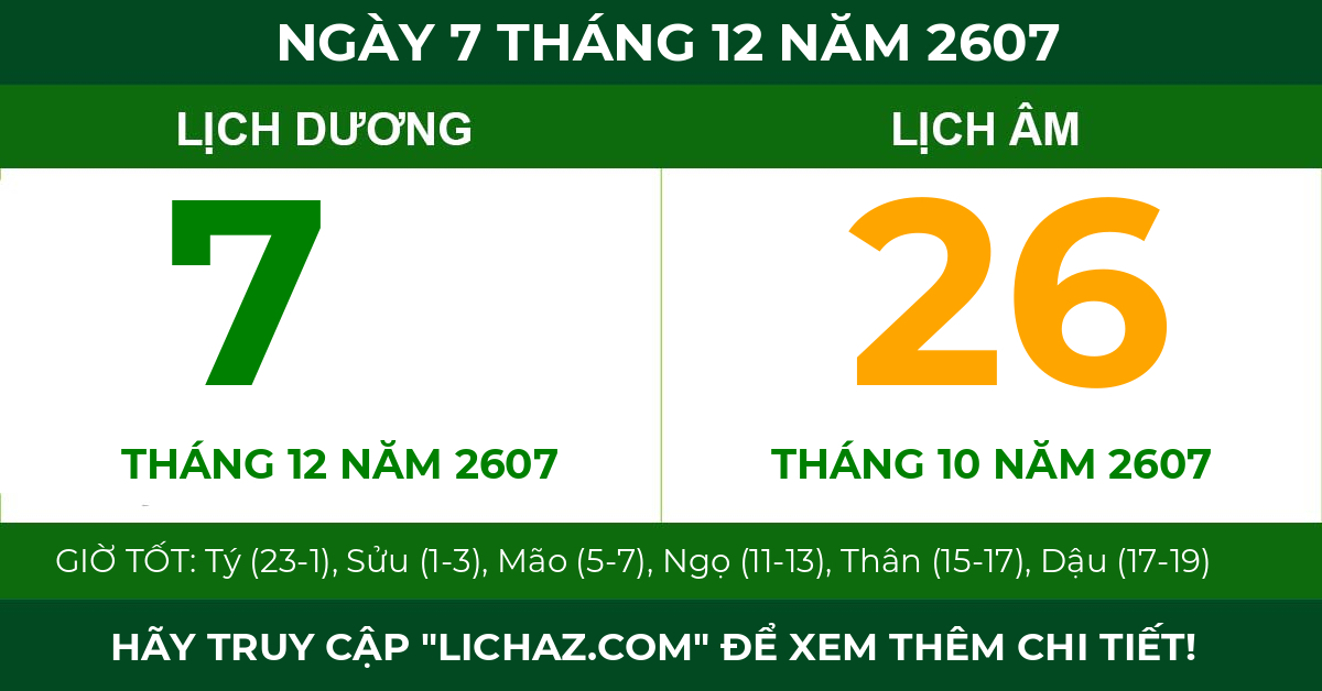 lịch âm ngày 7 tháng 12 năm 2607