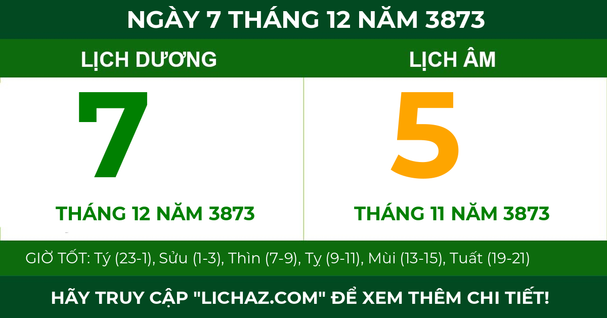 lịch âm ngày 7 tháng 12 năm 3873