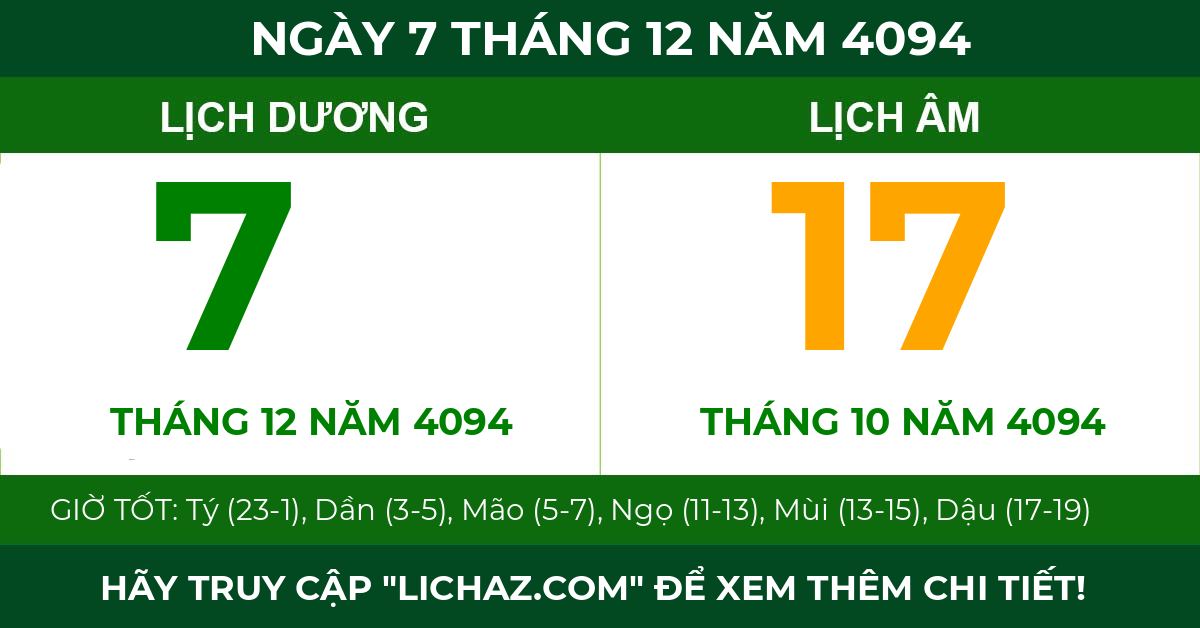 lịch âm ngày 7 tháng 12 năm 4094