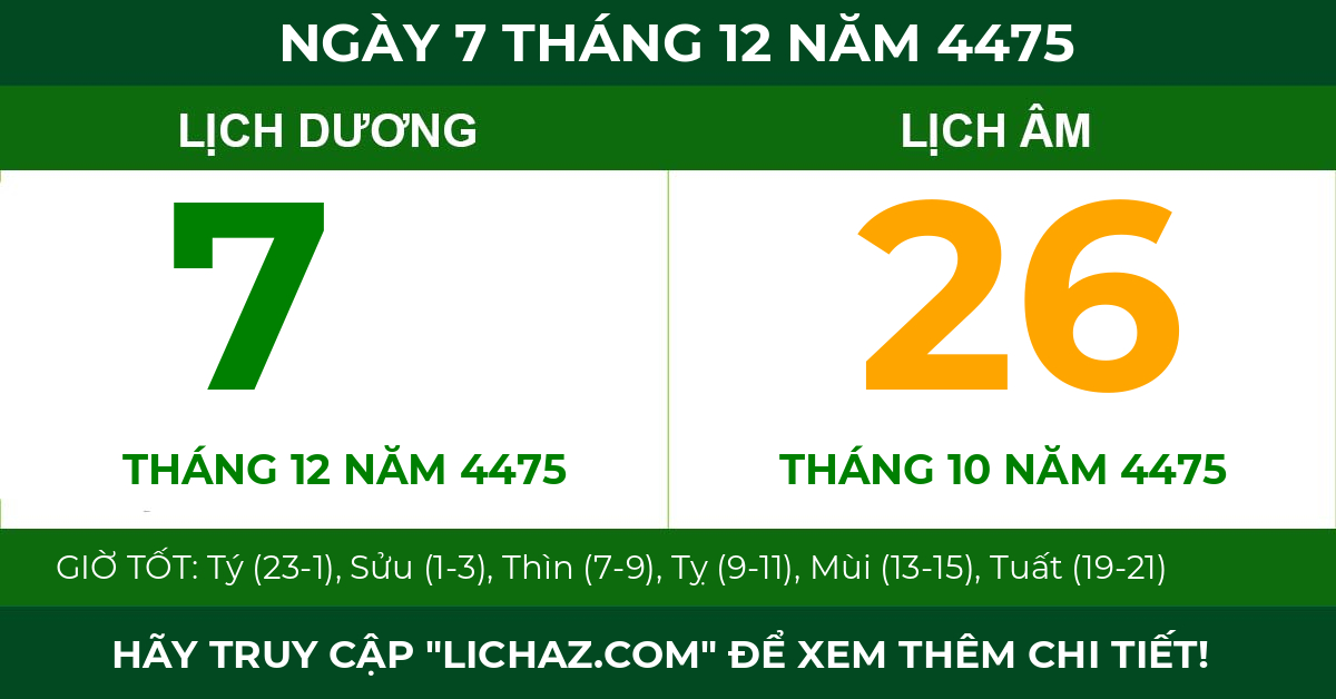 lịch âm ngày 7 tháng 12 năm 4475