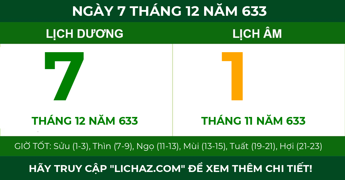 lịch âm ngày 7 tháng 12 năm 633
