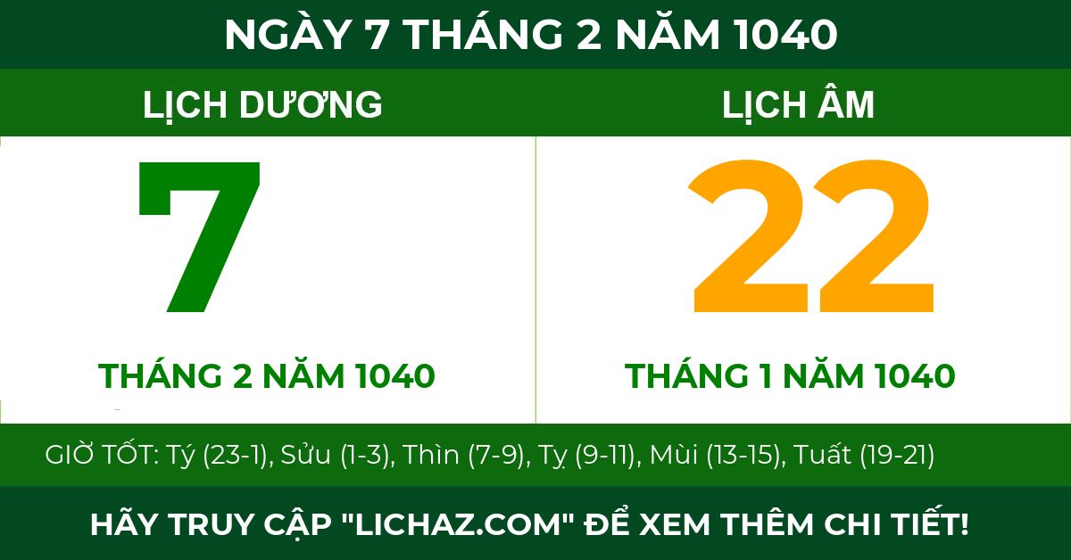 lịch âm ngày 7 tháng 2 năm 1040