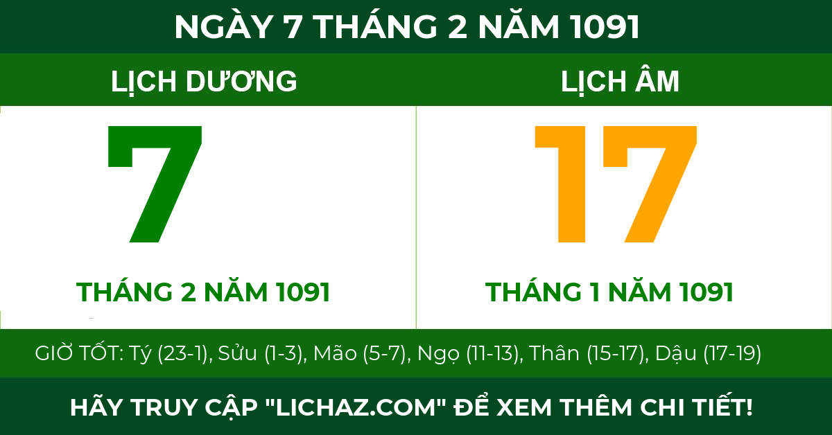 lịch âm ngày 7 tháng 2 năm 1091