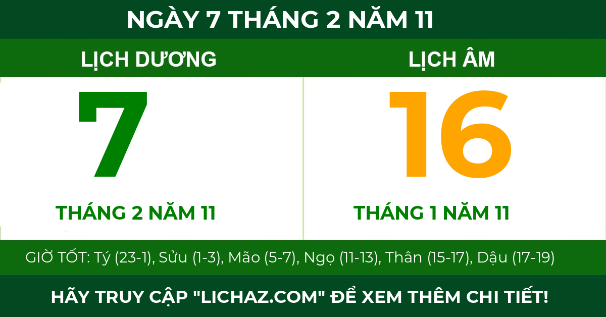 lịch âm ngày 7 tháng 2 năm 11