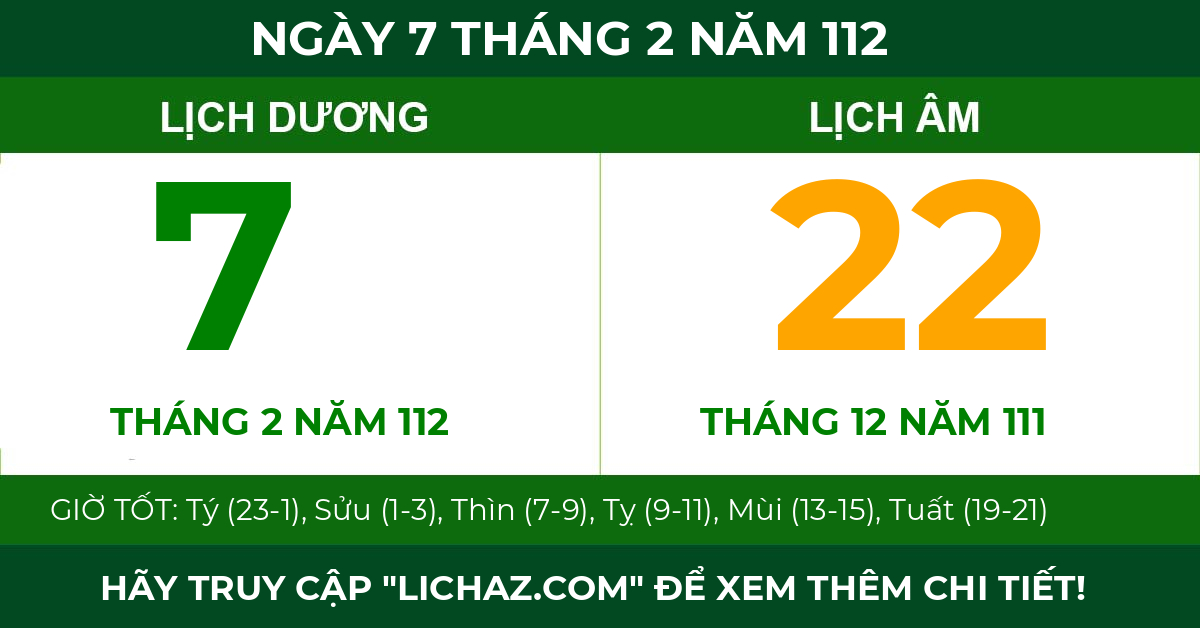 lịch âm ngày 7 tháng 2 năm 112
