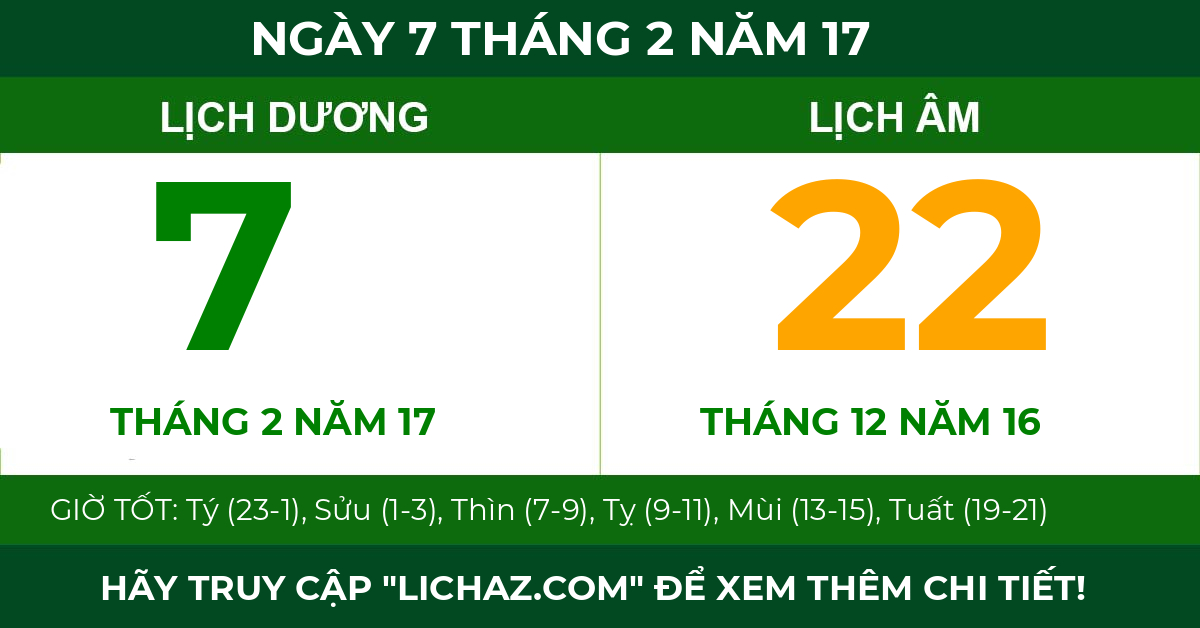 lịch âm ngày 7 tháng 2 năm 17