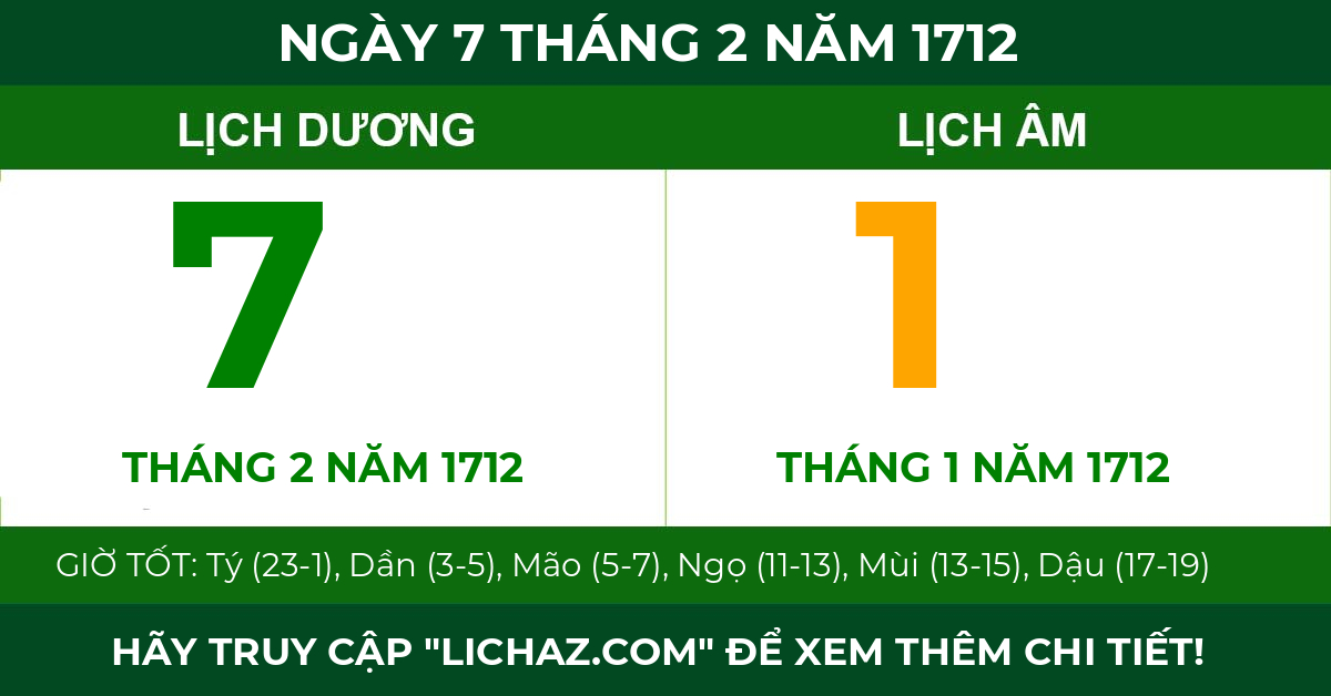 lịch âm ngày 7 tháng 2 năm 1712