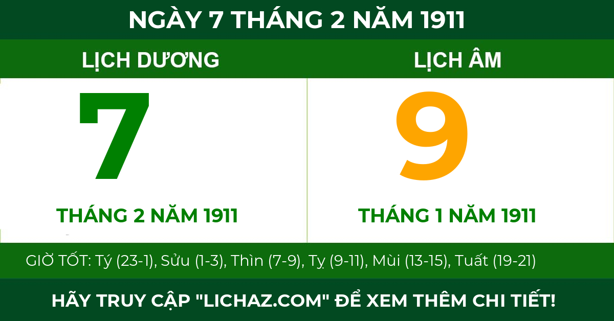 lịch âm ngày 7 tháng 2 năm 1911