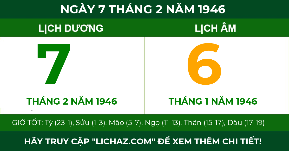 lịch âm ngày 7 tháng 2 năm 1946