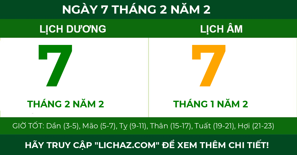 lịch âm ngày 7 tháng 2 năm 2