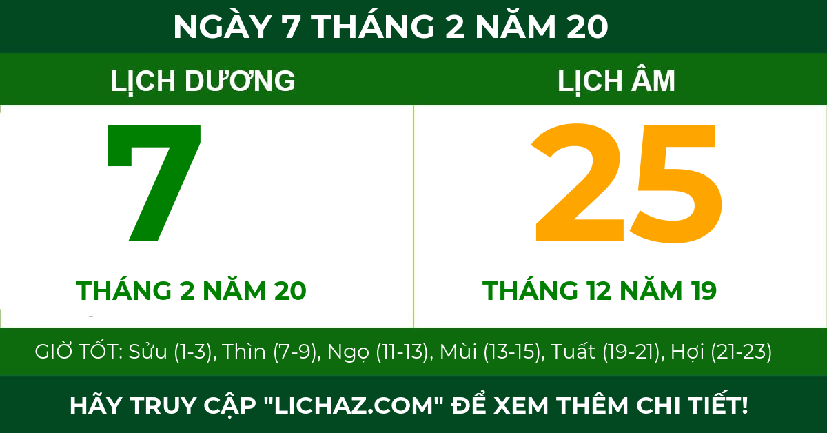 lịch âm ngày 7 tháng 2 năm 20