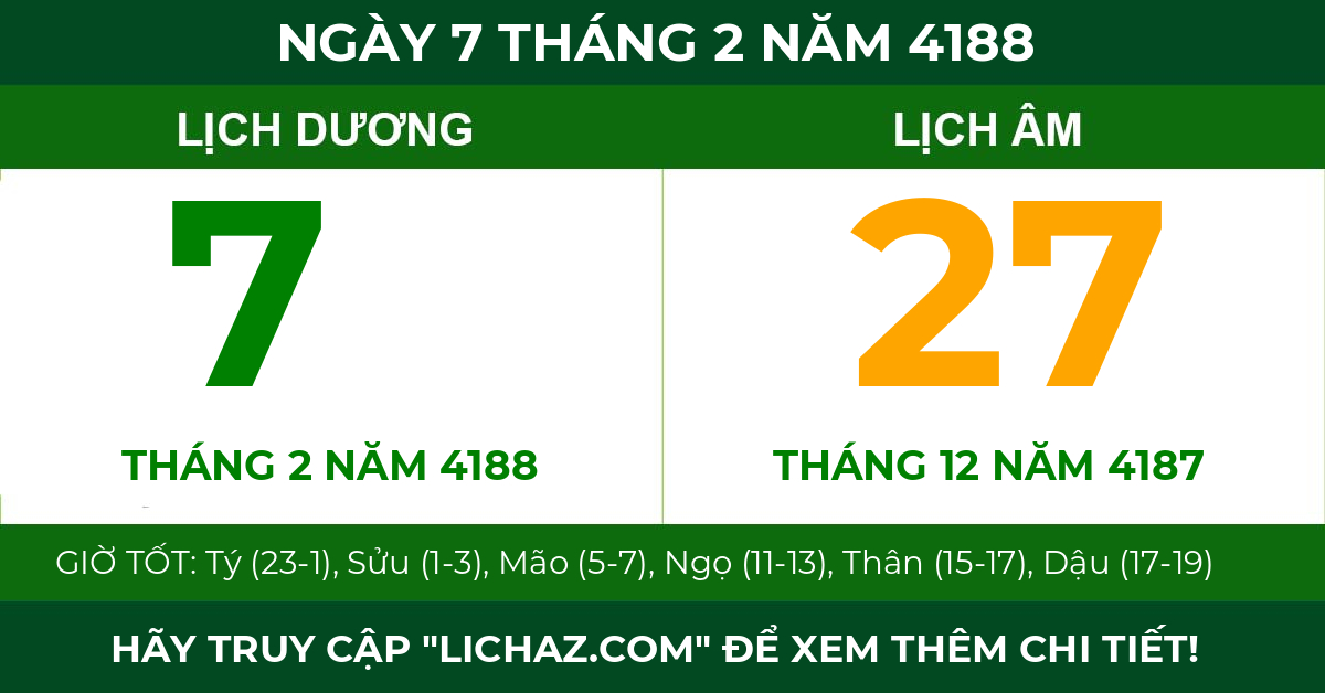lịch âm ngày 7 tháng 2 năm 4188