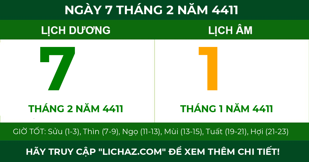 lịch âm ngày 7 tháng 2 năm 4411