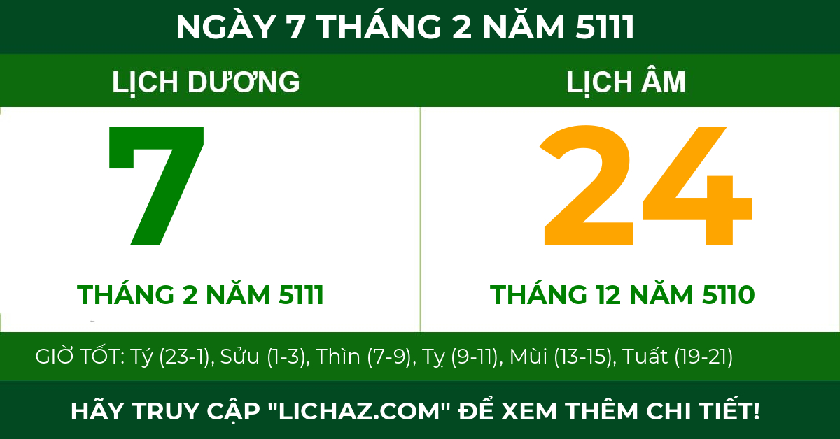 lịch âm ngày 7 tháng 2 năm 5111