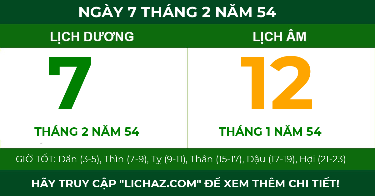 lịch âm ngày 7 tháng 2 năm 54