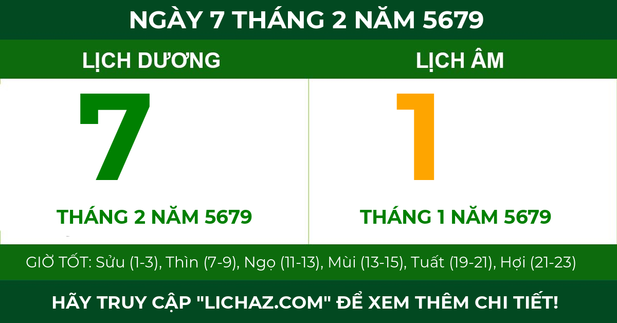 lịch âm ngày 7 tháng 2 năm 5679
