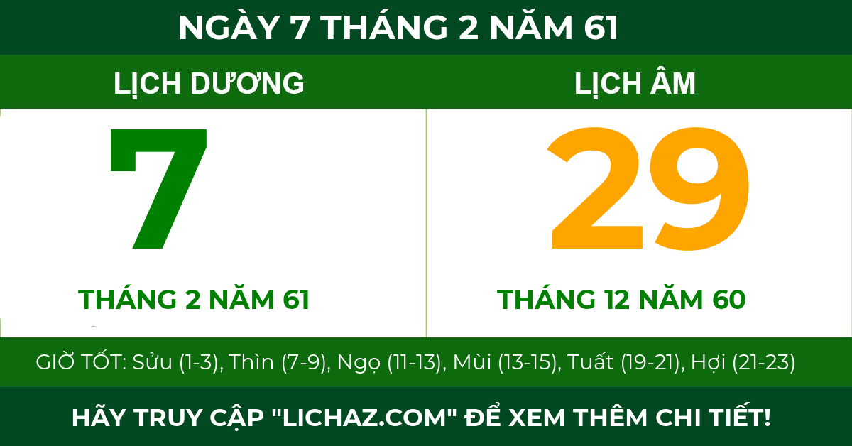 lịch âm ngày 7 tháng 2 năm 61