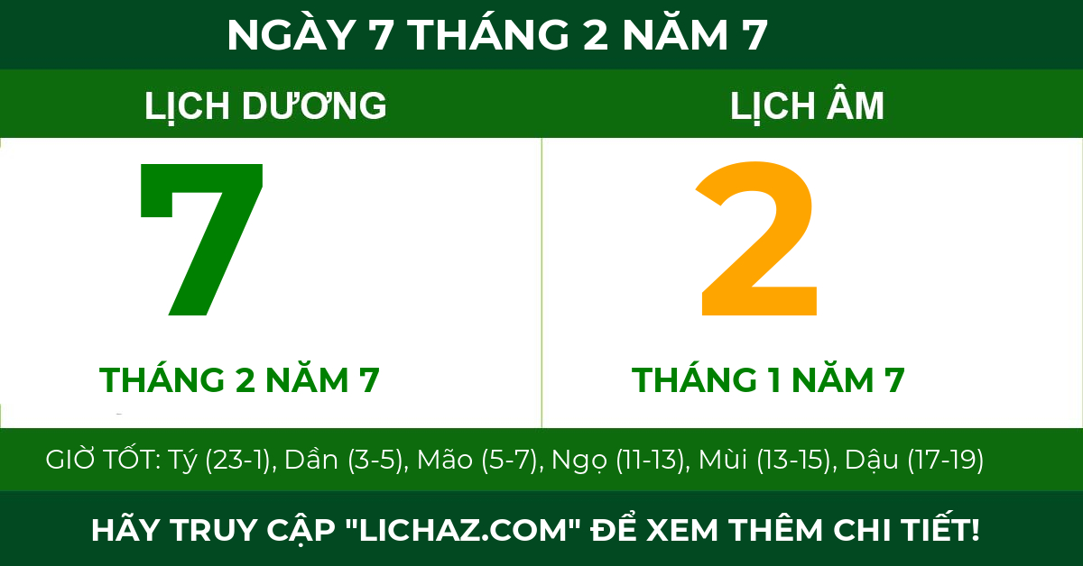 lịch âm ngày 7 tháng 2 năm 7