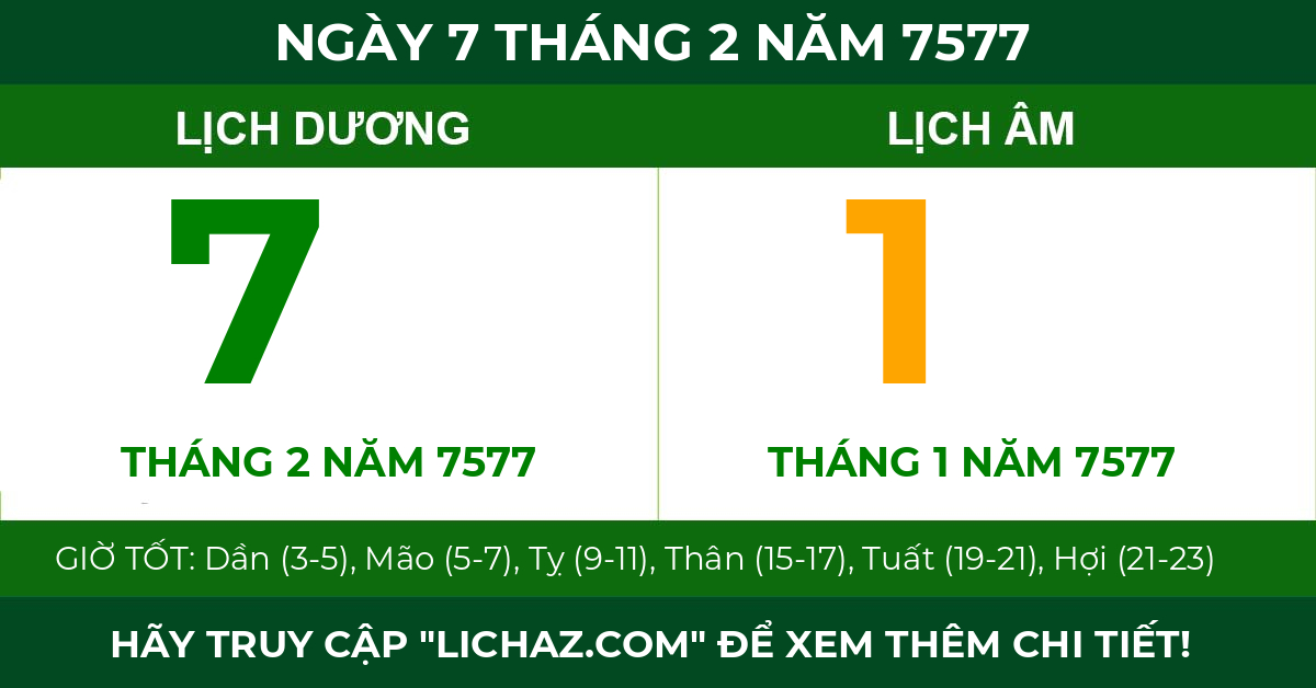 lịch âm ngày 7 tháng 2 năm 7577