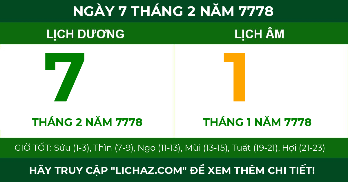 lịch âm ngày 7 tháng 2 năm 7778