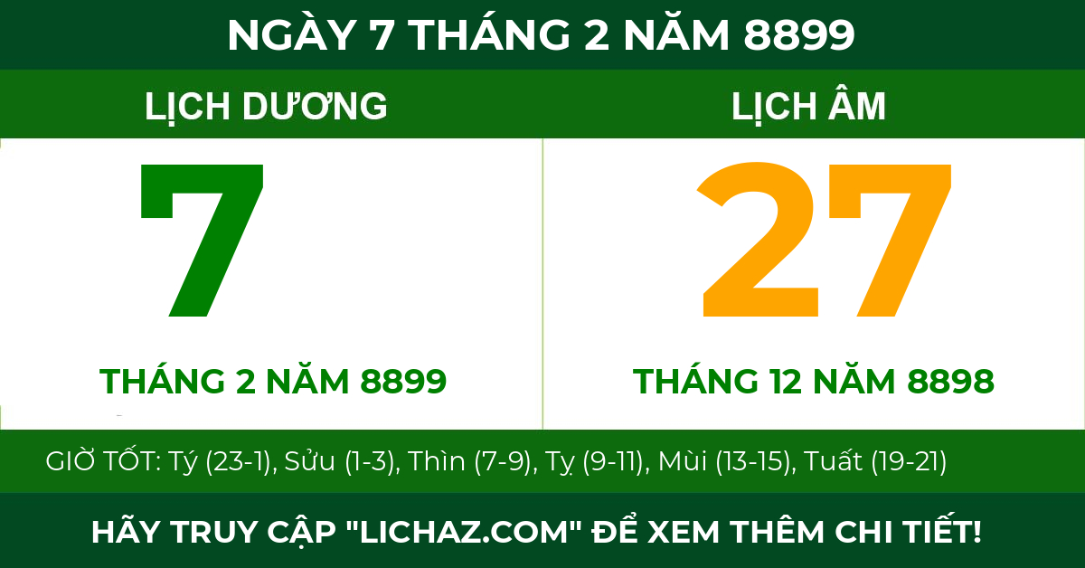 lịch âm ngày 7 tháng 2 năm 8899