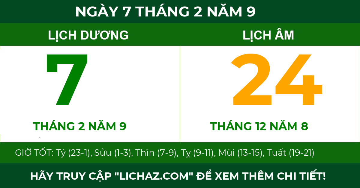 lịch âm ngày 7 tháng 2 năm 9