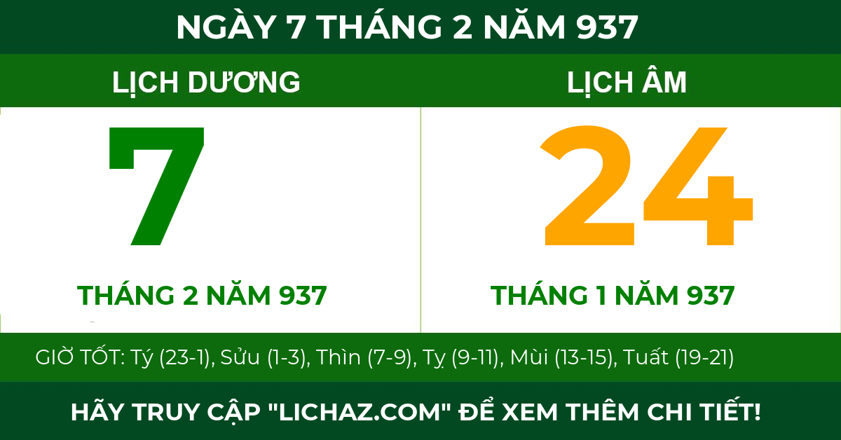 lịch âm ngày 7 tháng 2 năm 937