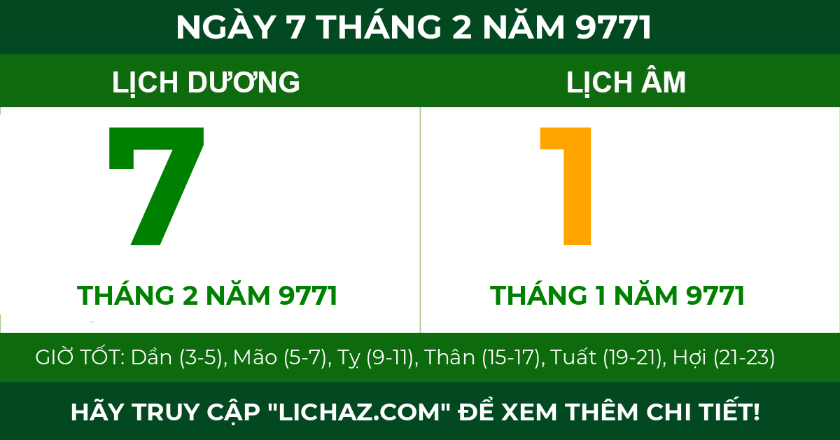 lịch âm ngày 7 tháng 2 năm 9771