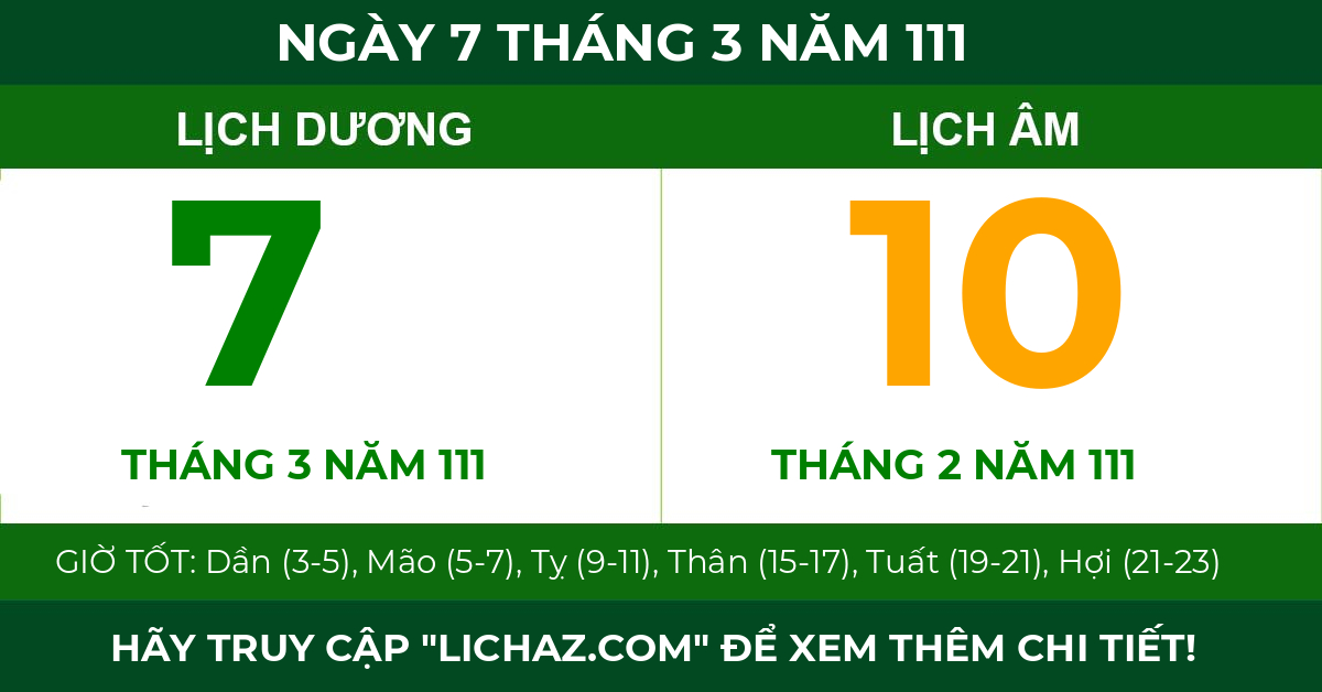lịch âm ngày 7 tháng 3 năm 111