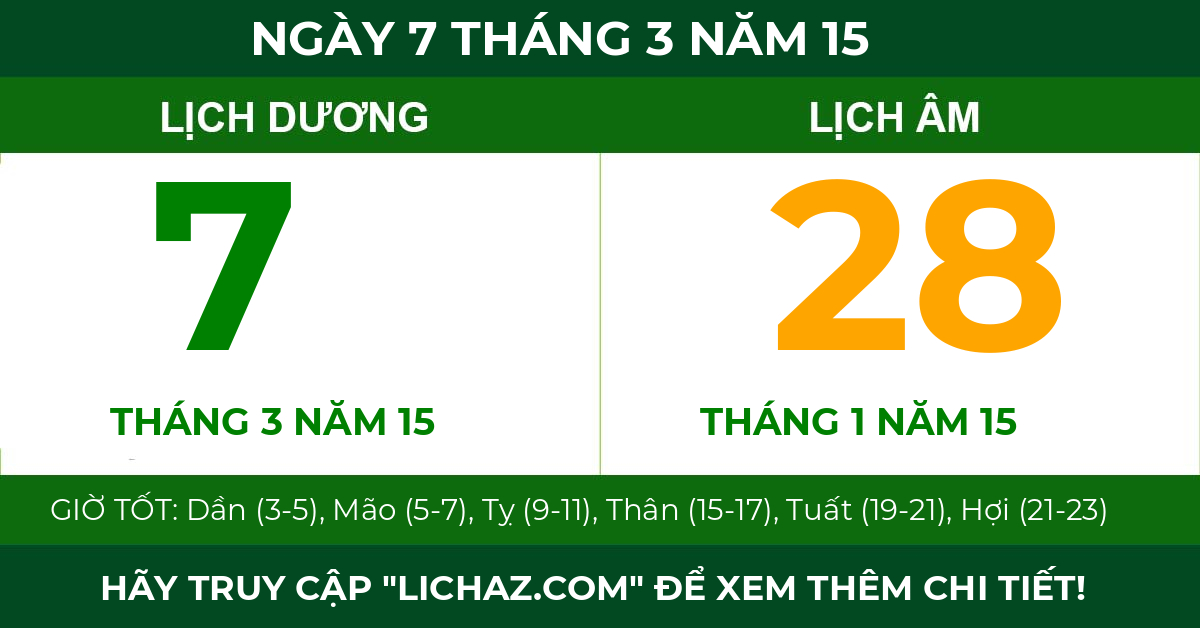 lịch âm ngày 7 tháng 3 năm 15