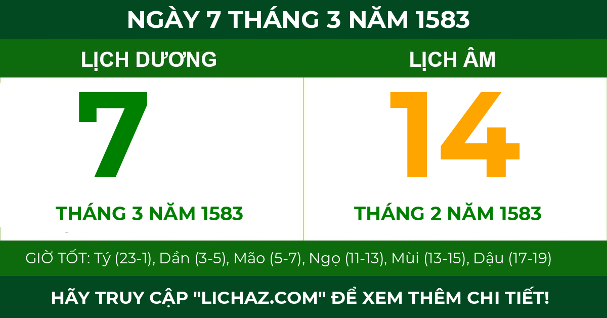 lịch âm ngày 7 tháng 3 năm 1583