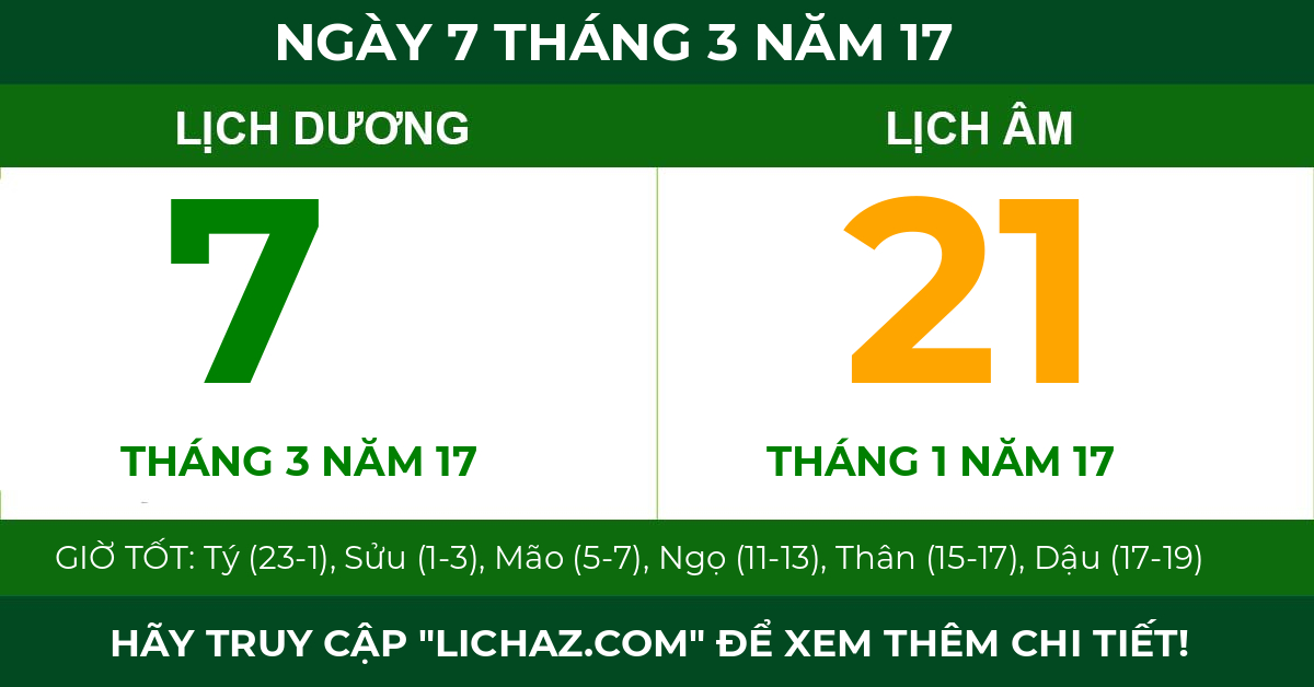lịch âm ngày 7 tháng 3 năm 17