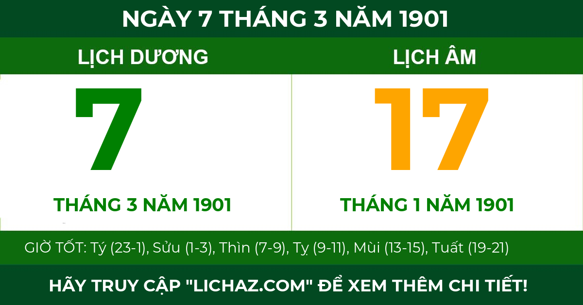 lịch âm ngày 7 tháng 3 năm 1901